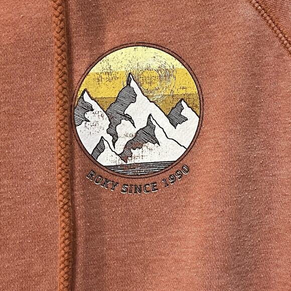 Roxy Cropped Rust Hoody Graphics Size XS Ray Hem Urban City - Picture 2 of 10